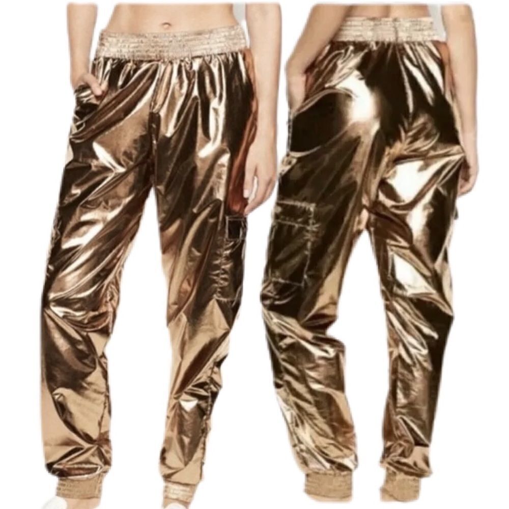Victoria’s Secret VSX Sport Cargo shine jogger track pant bronze gold foil L